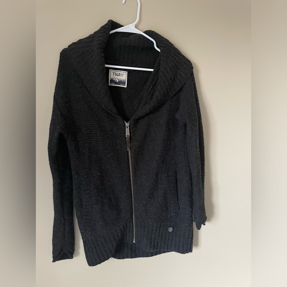TNA Aritzia Shawl Collar Telluride Size XS Wool Zip Cargdigan Sweater NWOT